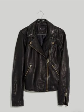 NWOT Madewell Black Washed Leather Motorcycle Jacket: Brass Hardware Edition